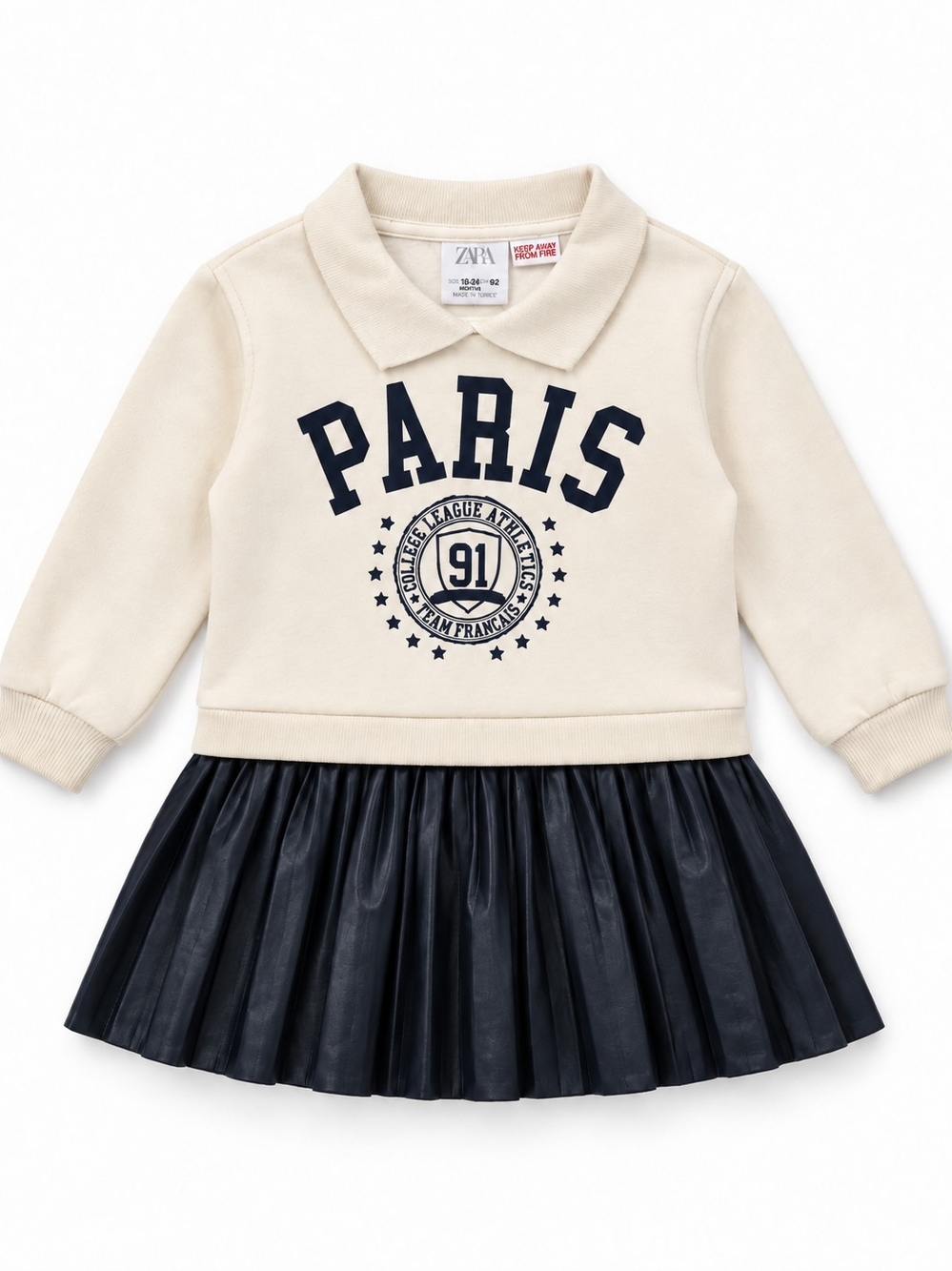 Zara Cream and Navy 'Paris' Polo Sweatshirt Dress